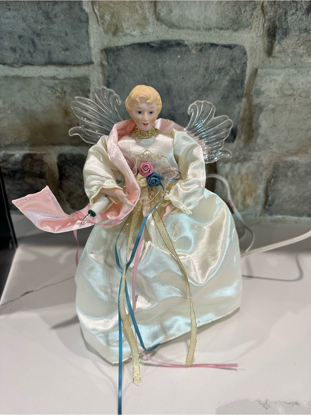 1980 Noma SOFT-GLO Animated Angel Christmas Tree Topper Porcelain READ Moves